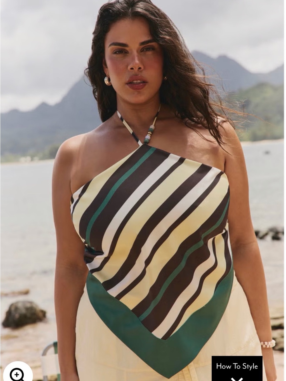 Striped Halter Neck Scarf Top in butter yellow, Green & Brown